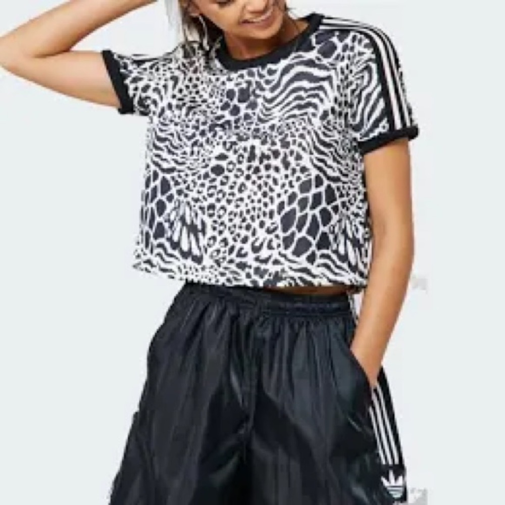 Adidas Originals Animal Print Crop Top Tee Short Sleeve Size S Small